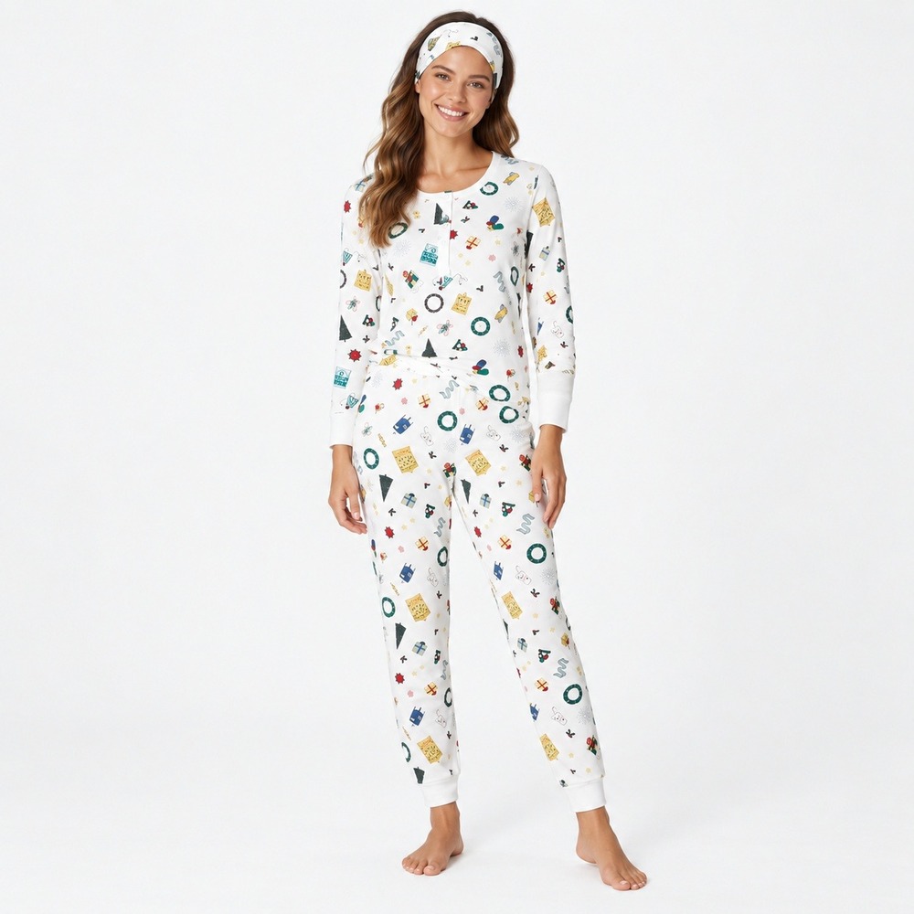 Kate Spade Henley Jogger PJ Set XL White Holiday Market Toss Christmas Pajamas